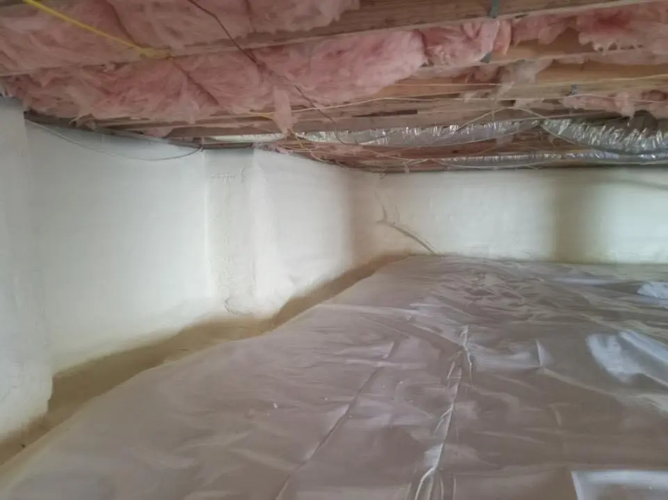 Crawl space encapsulation with closed-cell spray foam for Commercial Roof Restoration in Fallston